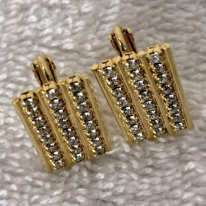 Vintage Gold Tone Cufflinks  With White Gems